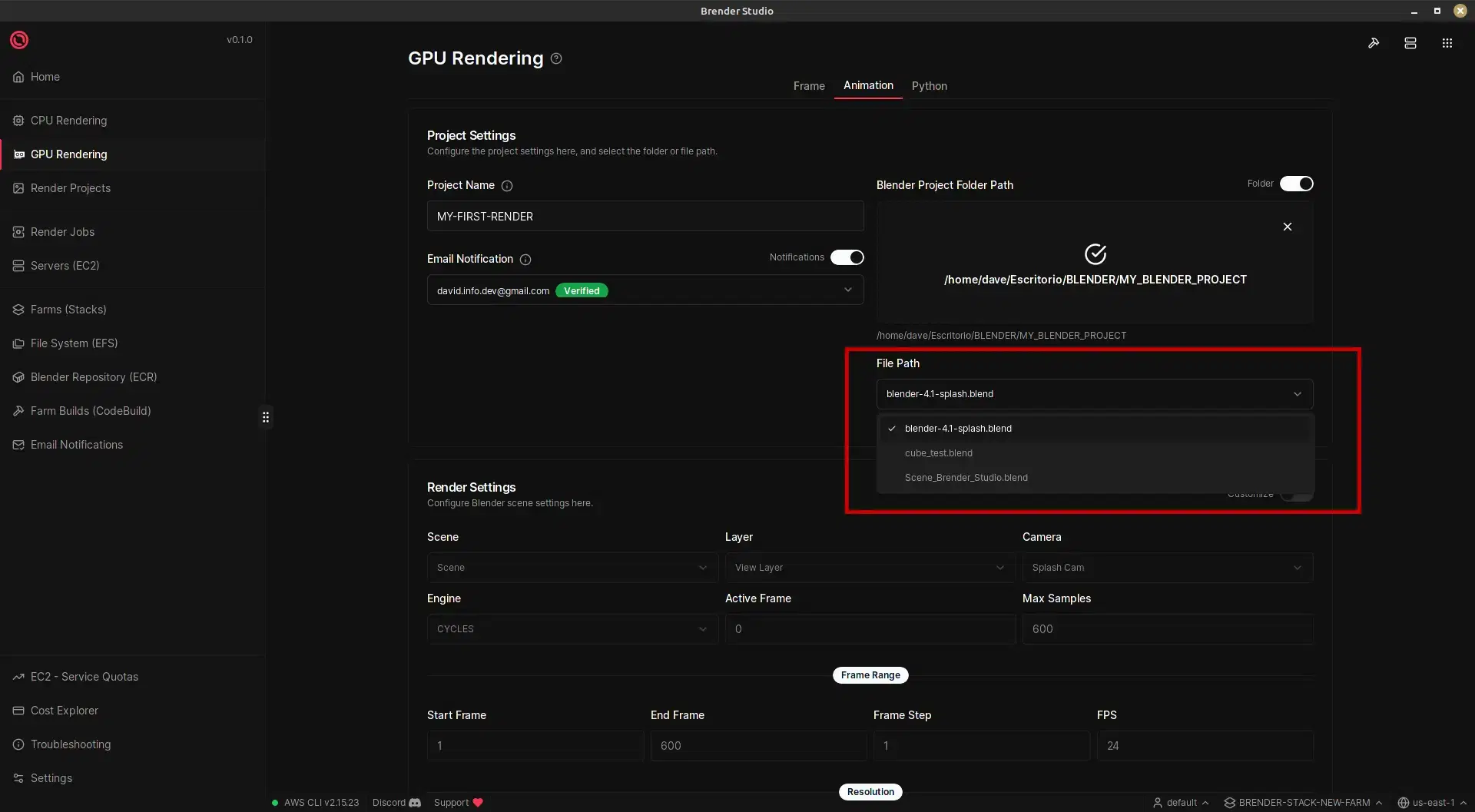 Choose file path .blend